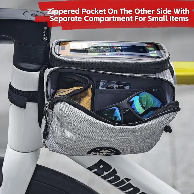 Rhinowalk Bike Frame Top Tube Bag with Touchable Phone Holder Side Pockets Bicycle Bag with Sensitive Touch Screen