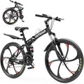 26 Inch Adult Folding Mountain Bike, 21 Speed Foldable Bicycle with Full Suspension, High Carbon Steel Frame, Folding Bikes for Men/Women/Teen, Dual Disc Brake