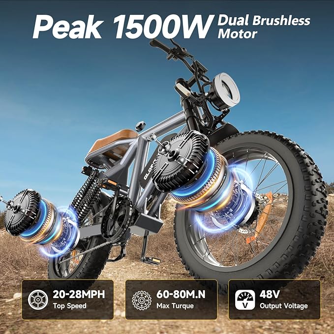 Electric Bike for Adults - 16/20 Inch Fat Tire Ebike, 750W/Peak 1500W Motor Ebike, 48V15.6AH Detachable Battery, 4 Riding Modes Electric Dirt Bike