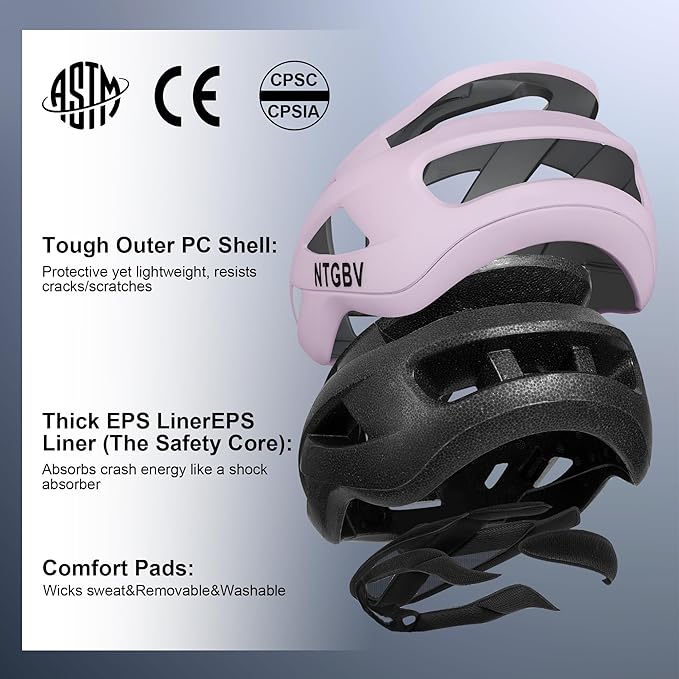 Adult Bike Helmet for Men/Women with Helmet Bag 2 Removable Moisture-Wicking Liners Adjustable Dial Comfort Fit Lightweight Shockproof CPSC 1203 Safety Certified for Road-Ready/Urban-Commute/MTB
