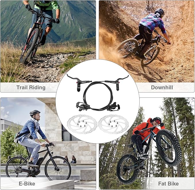 Hydraulic Disc Brake Set Includes Front & Rear Brake Pads and Rotors For Mountain Bike/Road Bike (Left+Right)