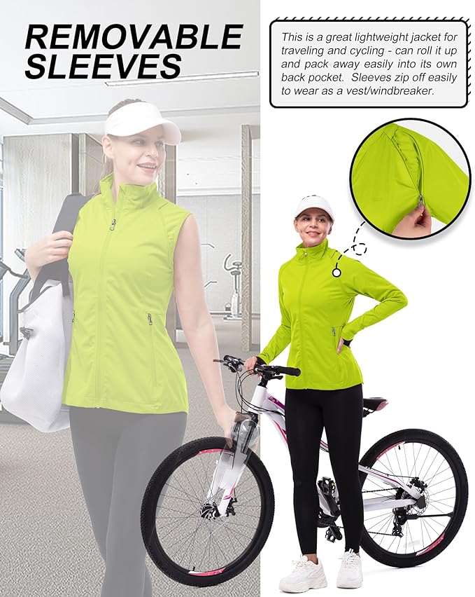 33,000ft Women's Zip Up Lightweight Athletic Workout Yoga Cycling Track Running Jacket Waterproof Windproof Reflective