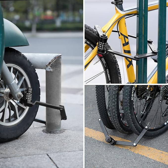 ROCKBROS Folding Bike Lock with Mount - Heavy Duty Anti Theft 4-Digit Foldable Lock