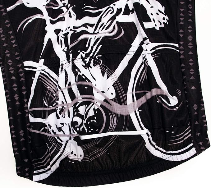 Men Cycling Jersey Skull Bike Short Sleeve Tops Quick-Dry Reflective 3-Pockets S-3XL