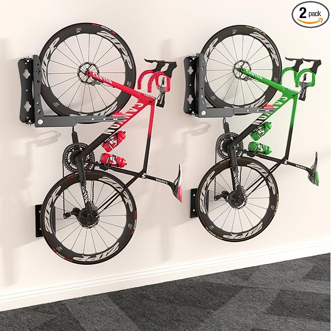 Swivel Bike Wall Mount, No Heavy Lifting Bike Wall Mount, Space-Saving Bike Rack Garage, Holds Up to 77 lbs, Vertical Bike Wall Hangers for Garage & Home Storage Solution, 2 Pack