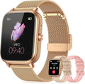 Smart Watch for Women Men- 1000mAh Battery Answer/Make Call, Fitness Step Tracker Watch with Sleep Monitor/Activity Counter/110+ Sport Mode for Andriod iPhone iOS Compatible - 3 Straps, Golden
