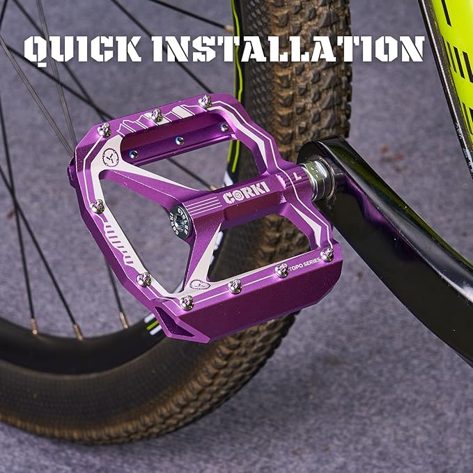 corki Extra Large Mountain Bike Pedals Flat, Aluminum Alloy MTB Pedals, Wide Platform Pedals 9/16"(Black Red Purple Green)