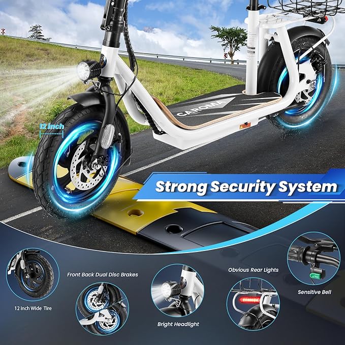 Caroma Peak 1200W/800W Electric Scooter with Seat, 30 Miles Max Range, Electric Scooter Adults, Up to 20MPH Foldable Escooter with Basket,Key Start Adjustable E-Scooter