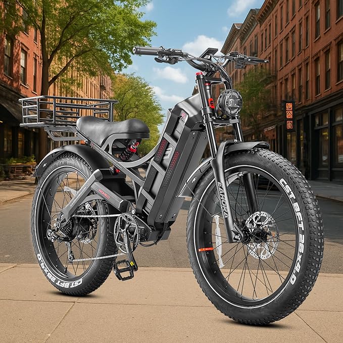 eAhora Electric Bike for Adults 2025 Romeo Pro 1600W Motor Electric Bicycle 29-34MPH 48V 60Ah 100-200Miles Long Range 26 * 4.0 Fat Tire Full Suspension Electric Mountain Bike with Rack+Basket Black