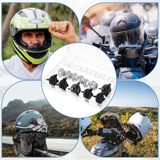 12 Pcs Helmet Visor Screws, Motorcycle Helmet Screws, Helmets Screw Replacement Kit with 6 Pcs Rubber Washers for Dirt Bike & Motocross Helmets