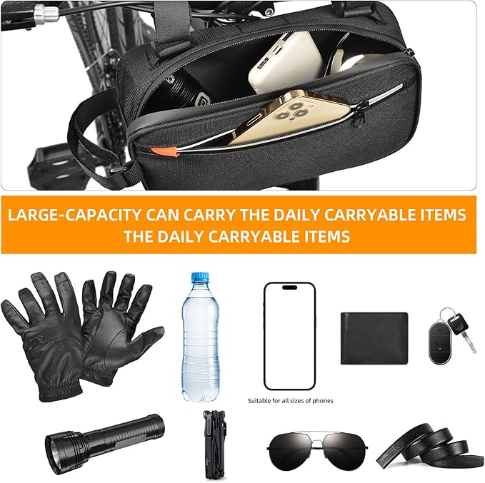 Bike Handlebar Bag Professional Waterproof Bike Crossbar Front Bag Bicycle Basket Frame Bags for Road Mountain Bicycle Outdoor Cycling Travel Hiking