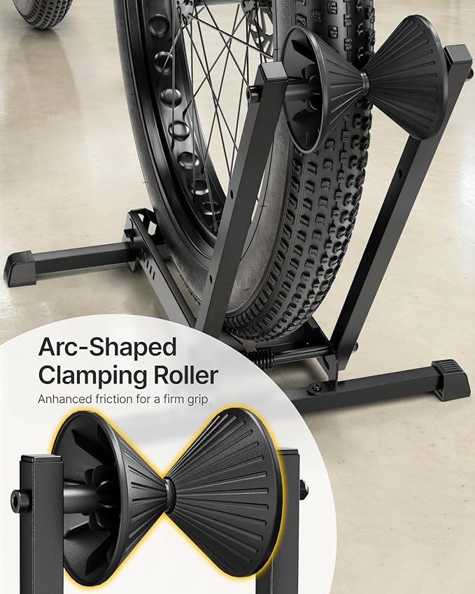 monTEK Heavy-Duty Bike Floor Stand for Max 4.5" Tire Width | 77lbs Capacity Dual-Arm Foldable Bicycle Storage Rack | 3-Level Height Adjustable | Fit 20"-26" Wheels for Road, Mountain & Fat Bikes