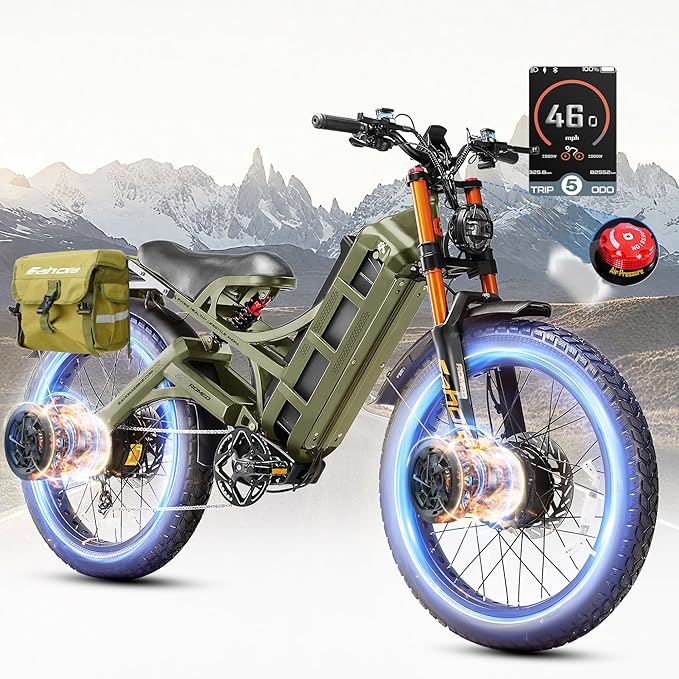 eAhora 2025 Latest Romeo Pro 3/2/Pro 5600W/50Mph 4000W/46Mph Dual Motor Electric Bike for Adults, 60V/80Ah 52V/70Ah 250+Miles Long Range Ebike 26''*4.0 Fat Tire Full Suspension Off-Road Ebike, UL2849