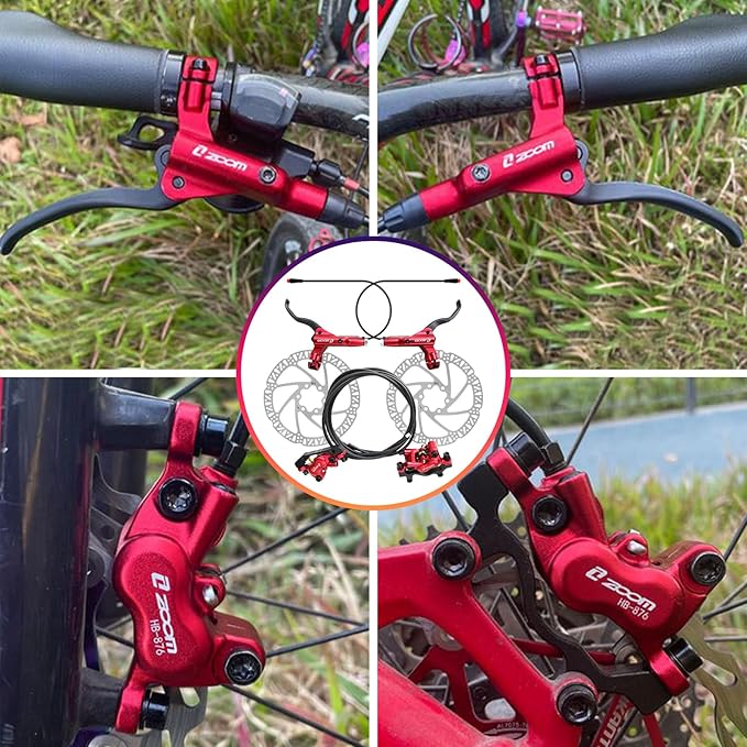 Z00M HB876E 2-PIN 4-Pistons E-Bike Electric Power-Off Hydraulic Brake Set, Pre-Bled with Mineral Oil Brakes Kit for eBike, Mountain Bike, Road Bike