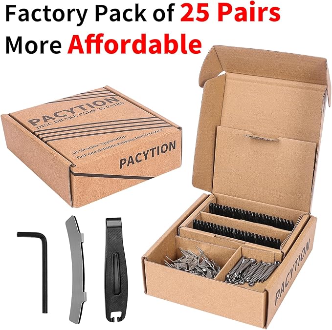 25 Pairs Bike Brake Pads, Compatible with Tektro Brake Pads for Shimano Brake Pads MT200 M355 M446 M447 M315 M365 MT500, MTB Bicycle Disc Ebike Brake Pads for Trp Brake Pads with Installation Tools