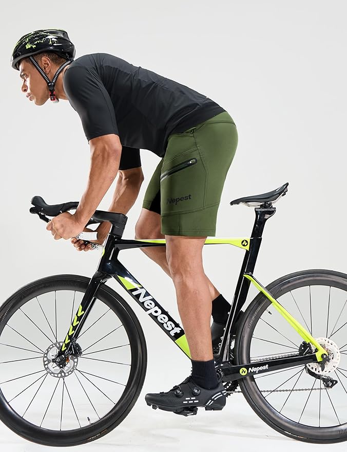 Nepest Mens Mountain Bike Shorts 3D Padded MTB Bicycle Riding Cycling Short Padding Liner Baggy Quick Dry,Zip Pockets
