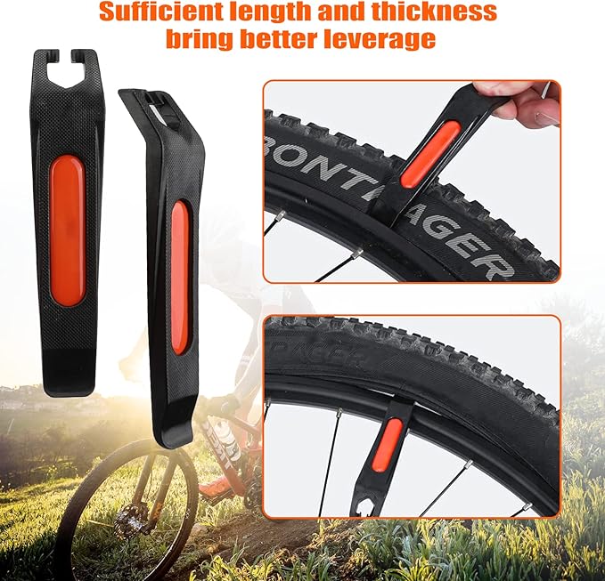 Oumers Bicycle 26-Piece Tire Repair Tools, Bike Tire Patch Repair Kit Tube Repair Kit with Vulcanizing Patches, Self-Adhesive Patchs, Schrader Valve Core, Metal Rasp, Lever, Storage Box(No Glue)