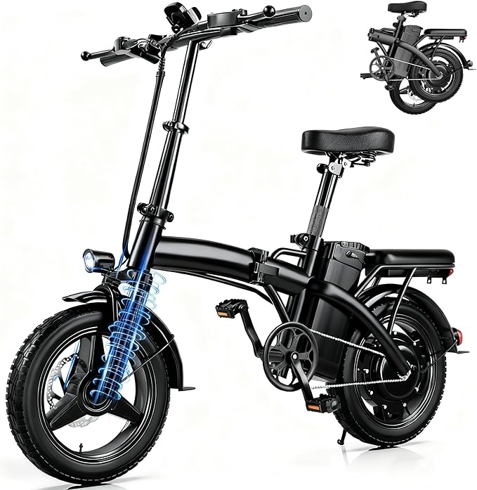 Foldable Electric Bike for Adult, 500W Brushless Motor | 19.88MPH | 14" Mini Ebike | Shock Absorbers | 48V10.4AH Removable Battery | Pedal Assist | Dual Disc Brake | 35 Miles Range | Commuting E Bikes