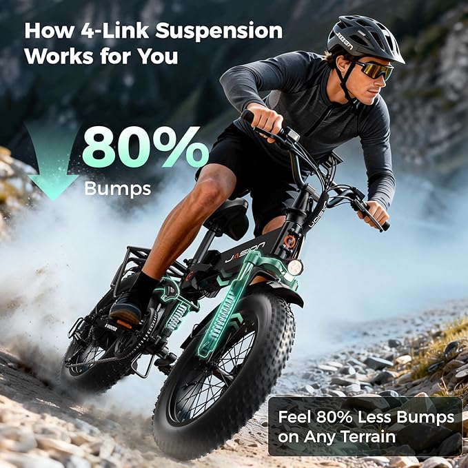 Jasion X Hunter/PRO Electric Bike for Adults,1800W/1400W Peak 20''Fat Tire Foldable Ebike,Folding E Bike Up to 80/70 Miles Range,720/624WH Removable Battery,30 MPH E Bike,Certified by UL2849
