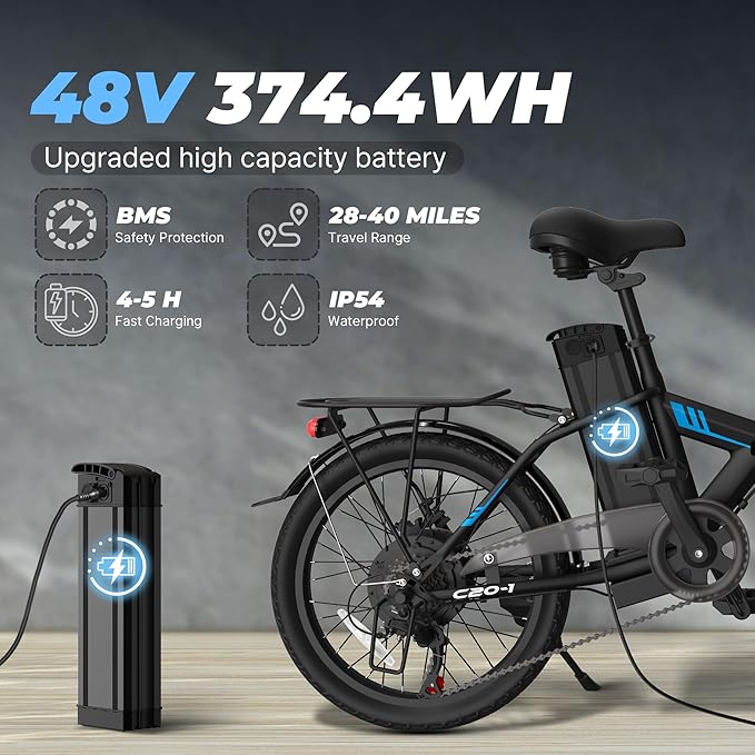 VARUN Electric Bike - Peak 750W Folding Ebike for Adults Up to 40 Miles 20MPH- 48V Removable Lithium-Battery- Stylish 20" Foldable Electric Bicycle Commuter for Adults