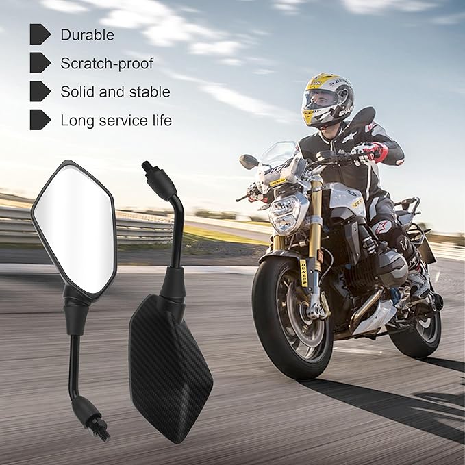 2PCS Motorcycle Mirrors,360° Adjustable Motorcycle Side Mirrors with 8mm & 10mm Bolt,HD Motorcycle Mirrors for Handlebars Wide Angle Rear View Mirror Fits Scooter,Dirt Bike,ATV (Carbon Fiber)