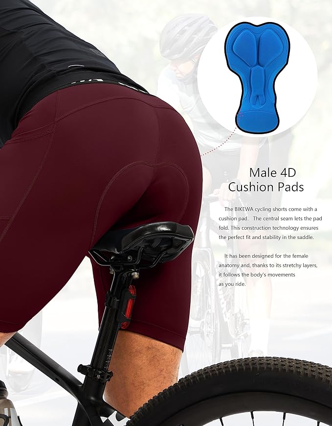 Men's 4D Padded Bike Shorts Cycling Underwear Biking Bicycle Padding Shorts for Men Side Pockets