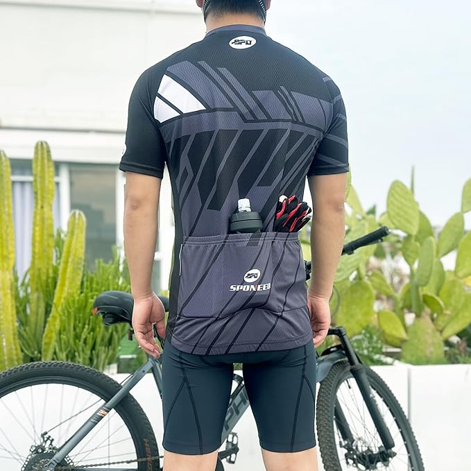 sponeed Men's Cycling Jerseys Tops Biking Shirts Short Sleeve Bike Clothing Full Zipper Bicycle Jacket with Pockets