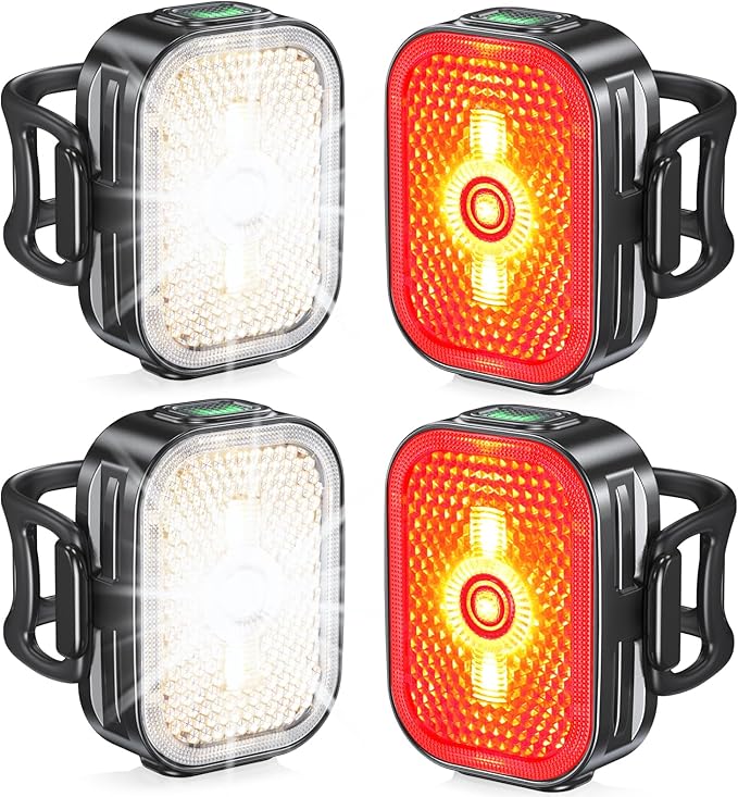 2026 Ultra Slim Bike Lights with Reflectors, 8+6 Modes Bike Headlight and Tail Light Assemblies Motorcycle, IP65 Waterproof & Dual USB-C 1-2 Hrs Fast Charge Bike Lights for Night Riding Cycling