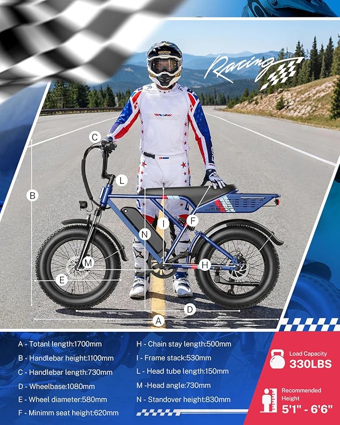 Jasion RetroVolt Electric Bike for Adults, 2000W/3000W Peak - 30/38MPH Electric Dirt Bike, 48V-52V, 13AH/20AH Battery, 70/90Miles Max Range Electric Motorcycle, 20'' X 4'' Fat Tire All-Terrain E-Bike