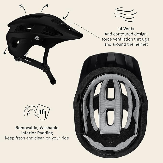 Retrospec Rowan Mountain Bike Helmet with Adjustable ErgoKnob Fit System - 14 Ventilation Ports, Removable Visor & EPS Foam Interior - Lightweight MTB Protection