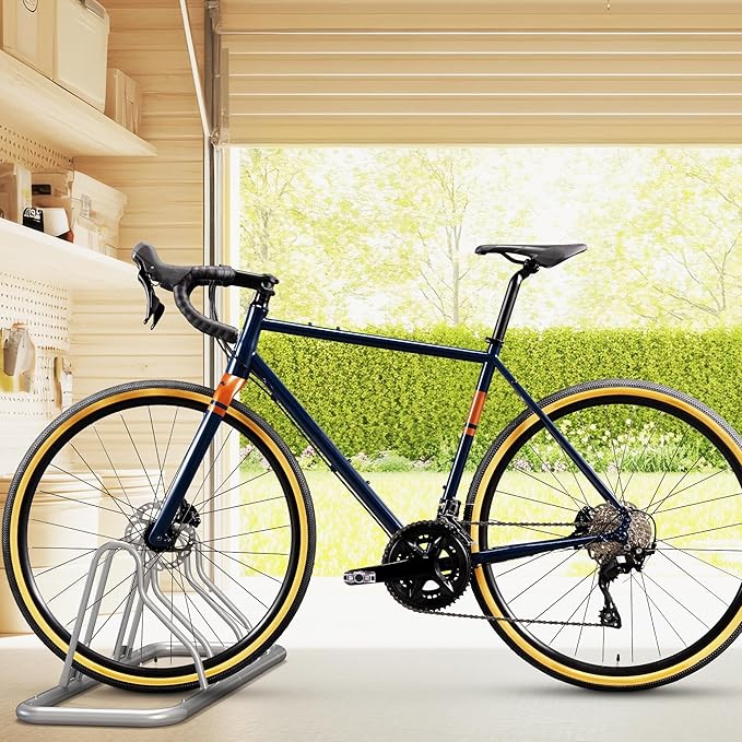 Simple Houseware 2 Bike Bicycle Floor Parking Adjustable Storage Stand, Silver