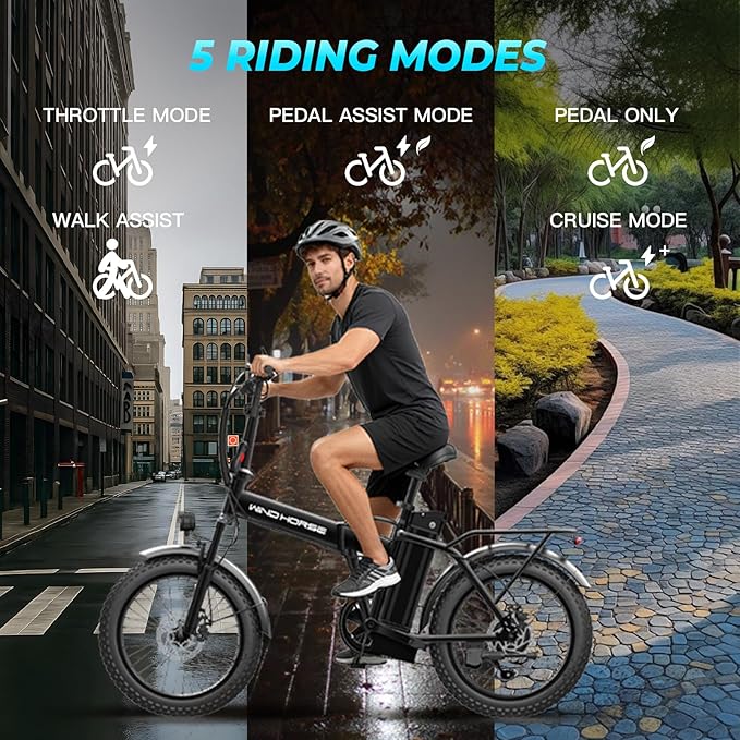 Foldable Electric Bike, Peak 983W Motor Ebike, 40-70 Miles & 20 MPH, 48V Removable Battery, 20" Fat Tire All-Terrain Electric Bicycle for Adults with 7-Speed, Suspension, Rear Rack, UL2849 Certified