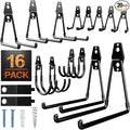Pack 16 Garage Hooks Heavy Duty | Multi-Sized Wall-Mounted Tool Hangers with Anti-Rust PVC Coating | Heavy Duty Wall Hooks for Bikes, Ladders, Garden Tools, and More