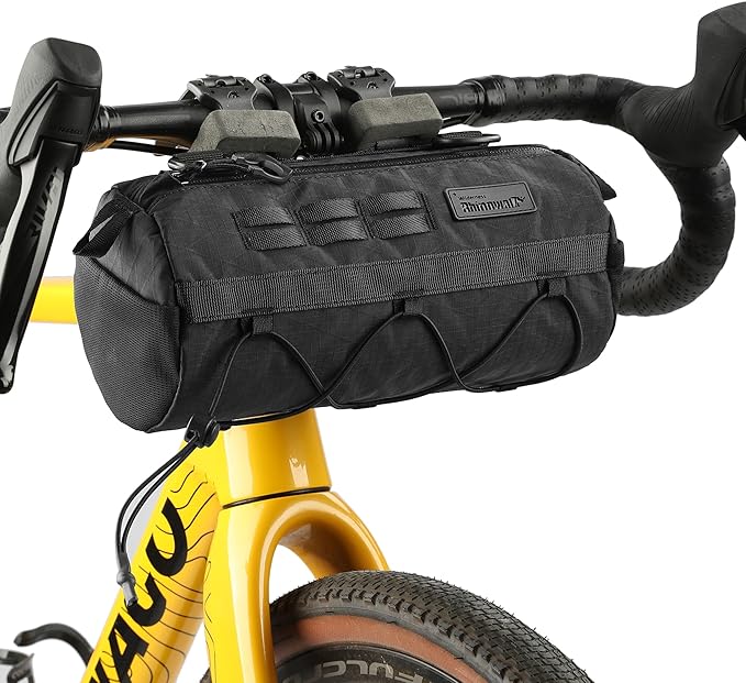 Rhinowalk Bike Handlebar Bag 2.8L Waterproof Front Tube Bag for Road, Gravel, and Mountain Bikes, Cylindrical EVA Frame Pack with Shoulder Strap (Black)