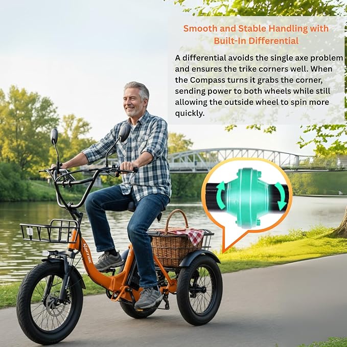 Electric Tricycle for Adults,Fat Tire Folding Electric Trike,3 Wheels Electric Bicycle Bikes, Peak 700W Step-Thru Etrike with 468WH Removable Battery and Large Basket for Women Men