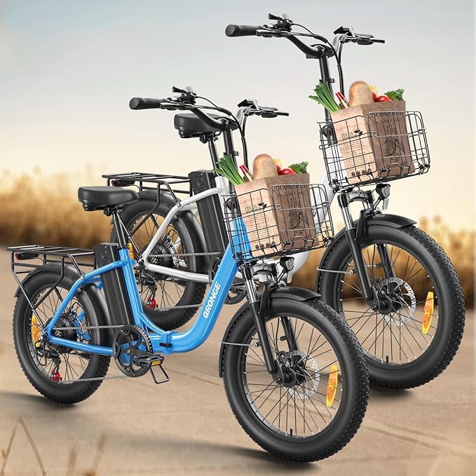 Electric Bike, 1000W Peak Folding Electric Bike, 486Wh 70 Miles Range Ebike, Waterproof Removable Battery, 7 Speed, 25 MPH Max, 20" Step-Thru Bicycle with Front Basket