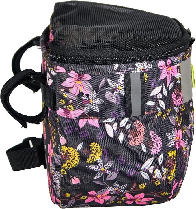 Kids Bike Basket,Durable Front Frame Bicycle & Scooter Basket Bag,Waterproof Fabric Bicycle Handlebar Bag for Boys, Girls, Toddlers with Zipper Mesh Lip (Pink Flower)