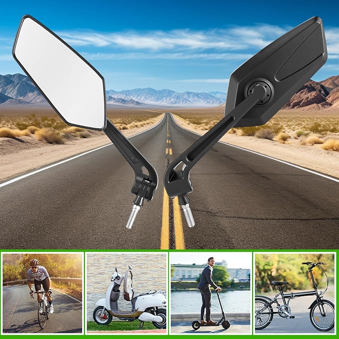 Hestya 2 Pack Bike Mirrors 360° Adjustable Rotatable Bike Handlebar Rear View Mirror Safety Bicycle Rearview Glass with Universal Fit Accessories for Motorcycle Handlebars
