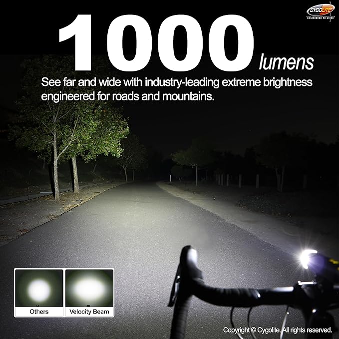 Cygolite Velocity 1600, 1200, 1000, 800 Lumen USB-C Bike Lights – Anodized Aluminum Alloy – 9 Light Modes – Fine Tunable Brightness - Compact, IP67 Waterproof – Hard Mount – Road & Mountain