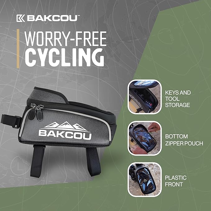 Bakcou - Bike Phone Bag with Clear Top Pouch - Weather-Resistant Cycling Case for Phones, Keys, Tools - Dual-Purpose Design for Convenient