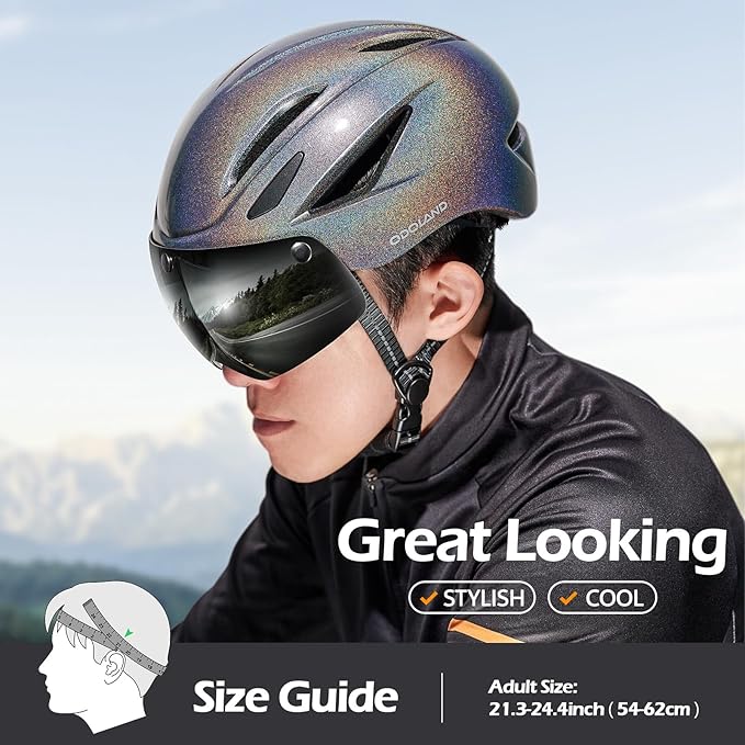 Odoland Bike Helmet with Magnetic Sun Visor for Adults, Glasses-Friendly Design Adjustable Dial Cycling Helmet for Men & Women, Urban Riding Bicycle Helmet for Mountain, Road, E-Bike, Commuting