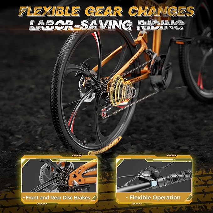 26 Inch Adult Folding Bikes/Mountain Bikes, 21 Speeds Mountain Bicycles with Full Suspension, Dual Disc Brake, High Carbon Steel Frame, Foldable Bike for Men/Women/Teen, Multiple Colors
