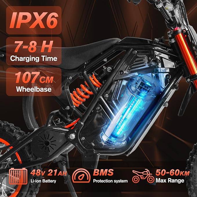 Electric Dirt Bike 3000W for Adults/Teens, 220Nm High-Torque Brushless Motor, 45° Slope Climbing, 38 MPH Off-Road Motorcycle with 48V 21Ah Removable Battery & Hydraulic Brakes