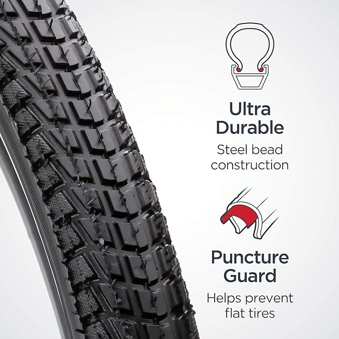 Schwinn Replacement Bike Tire, Folding Kevlar Puncture Guard Tire, Steel Bead Construction, Replacement for Mountain, Hybrid or Cruiser Bicycles