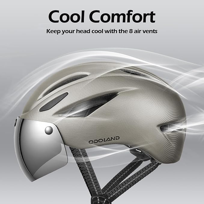 Odoland Bike Helmet with Magnetic Sun Visor for Adults, Glasses-Friendly Design Adjustable Dial Cycling Helmet for Men & Women, Urban Riding Bicycle Helmet for Mountain, Road, E-Bike, Commuting