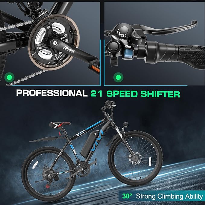 Vivi Electric Bike for Adults, Peak 1000W Ebike 26" Electric Mountain Bike, 22MPH Adult Electric Bicycles Commuter Ebike with 48V Battery, Up to 50 Miles, 21 Speed, SGS Certified to UL2849