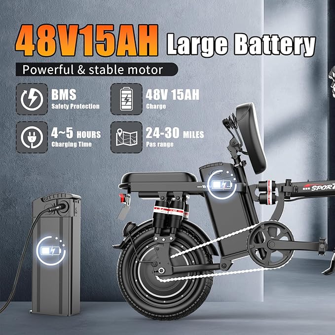 Electric Bike for Adults Teens, 1200W Peak Motor, 25MPH Folding E-Bike, 480/720Wh Battery, 45 Miles Range, Advanced 6/8 Point Suspension, 14" Compact Electric Bicycle with Pedals for Commuting