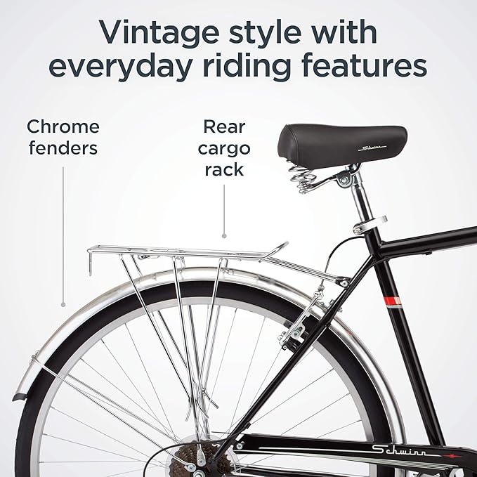 Schwinn Wayfarer Hybrid Bike, 700c Mens and Womens Bike, 7-Speed Hybrid Bicycle, Retro Steel Frame, Front and Rear Linear Pull Brakes, Fenders, Cargo Space, Adult Bicycle