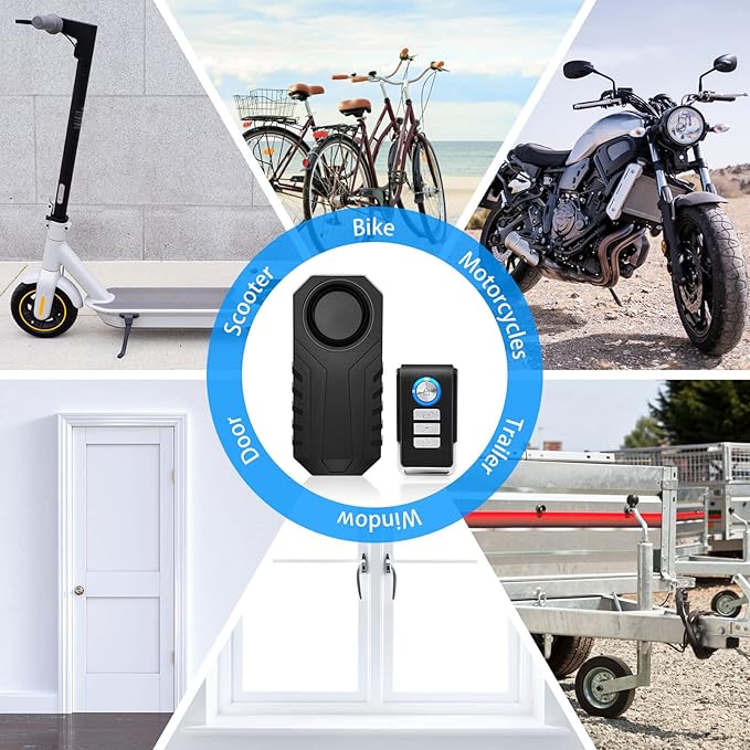 113dB Bike Alarms, Vibration Sensing Bike Alarm with Remote, Wireless Motorcycle Alarm for Electric Tricycle Mobility Scooter Vehicles Ebike for Cycling Security