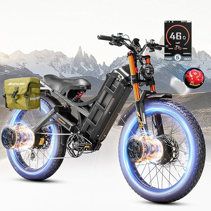 eAhora 2025 Latest Romeo Pro 3/2/Pro 5600W/50Mph 4000W/46Mph Dual Motor Electric Bike for Adults, 60V/80Ah 52V/70Ah 250+Miles Long Range Ebike 26''*4.0 Fat Tire Full Suspension Off-Road Ebike, UL2849